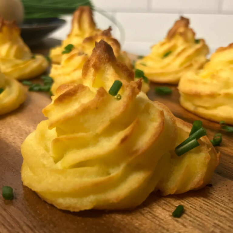 duchess potatoes with chives.