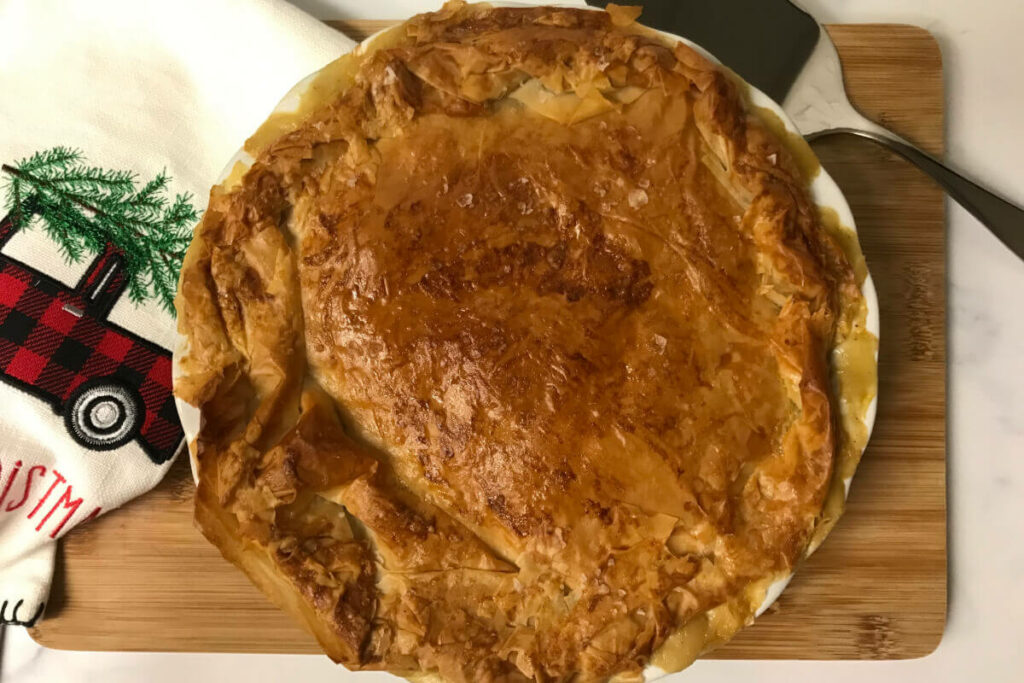 finished chicken pot pie with phyllo.