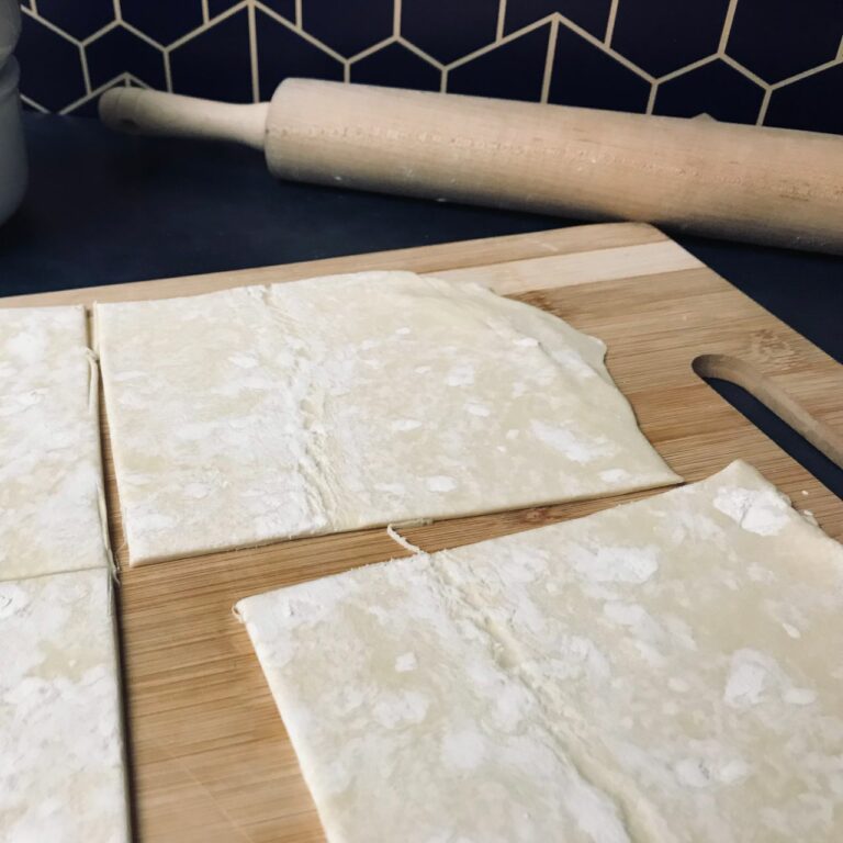 cut puff pastry squares.