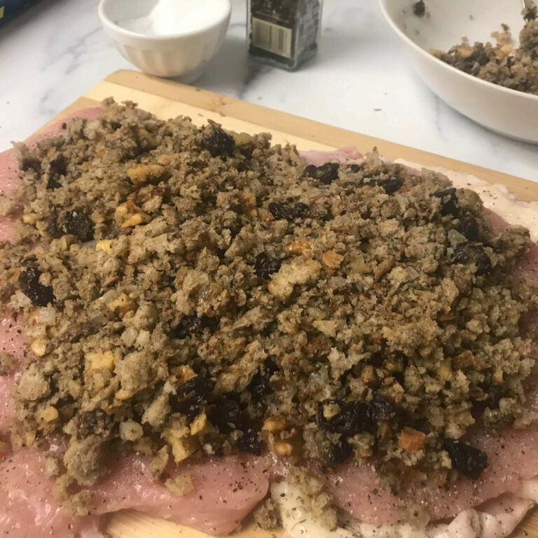 stuffing on top of turkey breast.