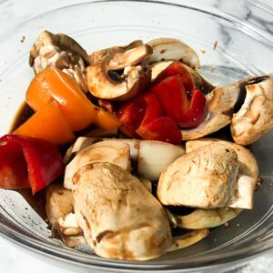 bowl of marinating veggies.