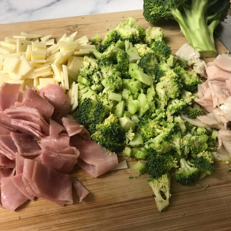 chopped veggies and meat and cheese.