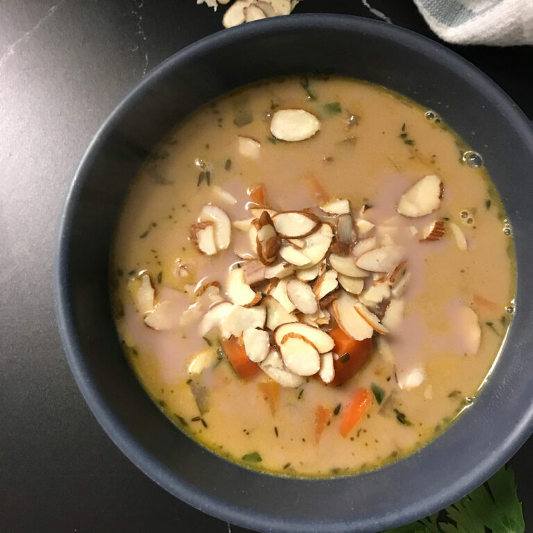 minnesota wild rice soup with almonds.