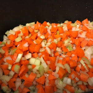 chopped veggies in a pot.