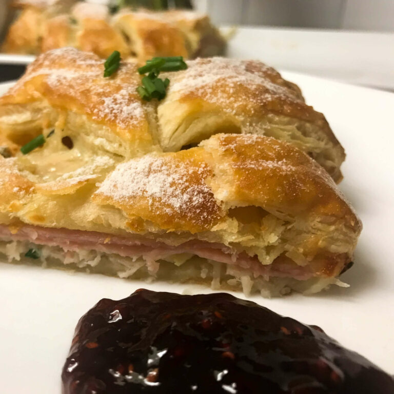 sliced monte cristo braided puff pastry.