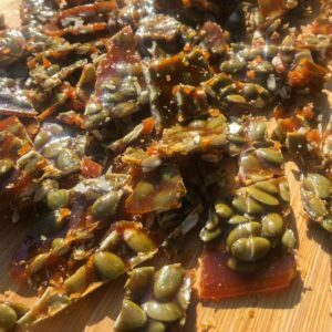 chopped pumpkin seed brittle.