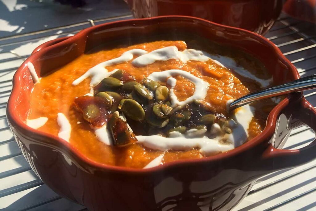 bowl of pumpkin sweet potato soup.
