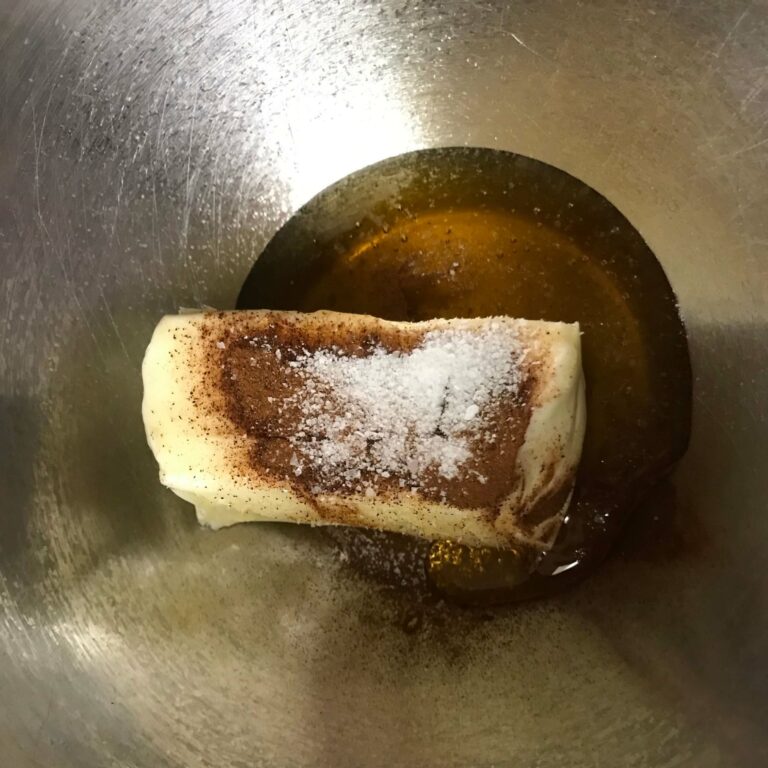 butter, sugar and cinnamon in a bowl.