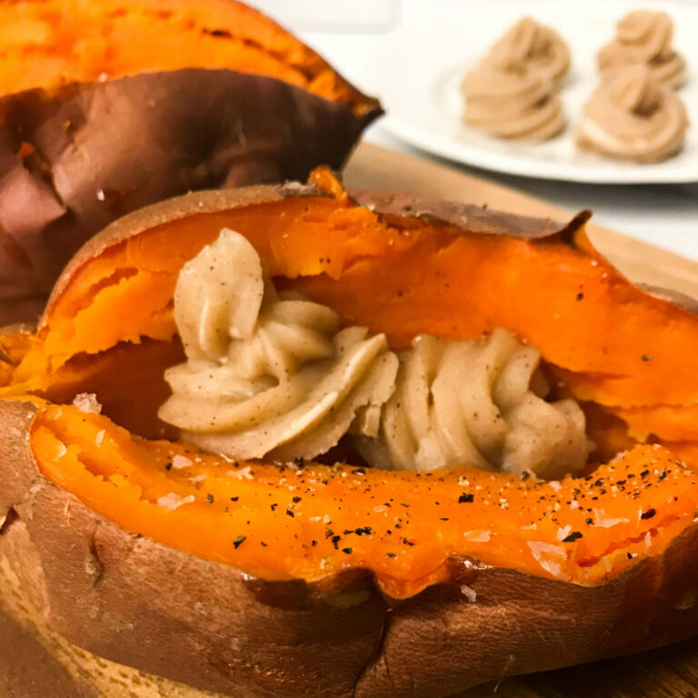 sweet potatoes topped with swirls of cinnamon butter.