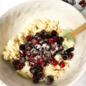 cranberries mixed into batter.