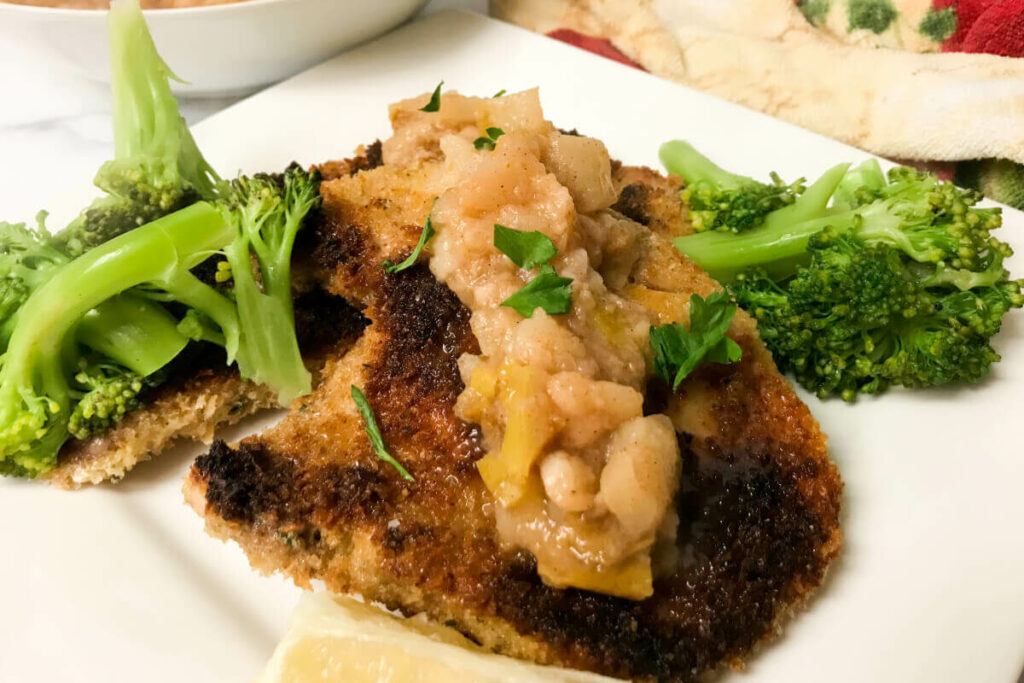 Crispy-Pork-Cutlets-With-Chunky-Pear-Sauce