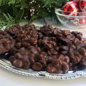 platter of chocolate covered macadamia nuts.