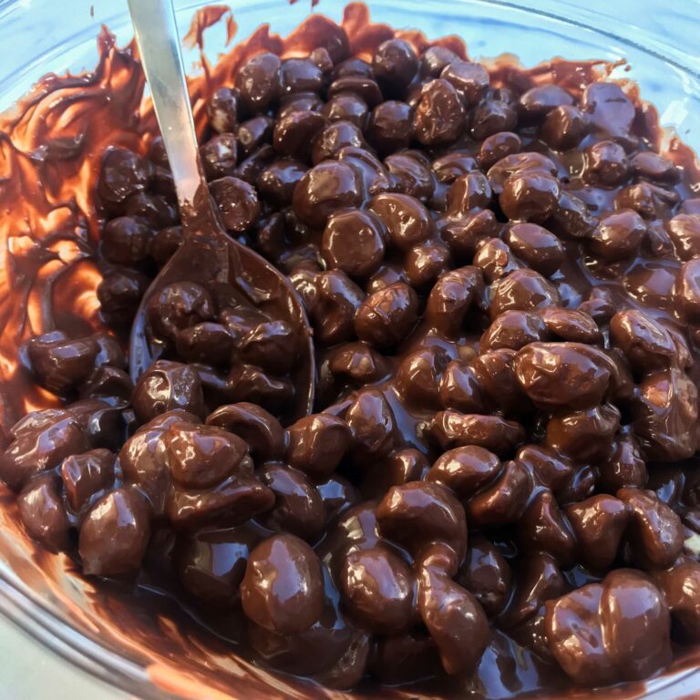 bowl of chocolate and nuts mixed together.