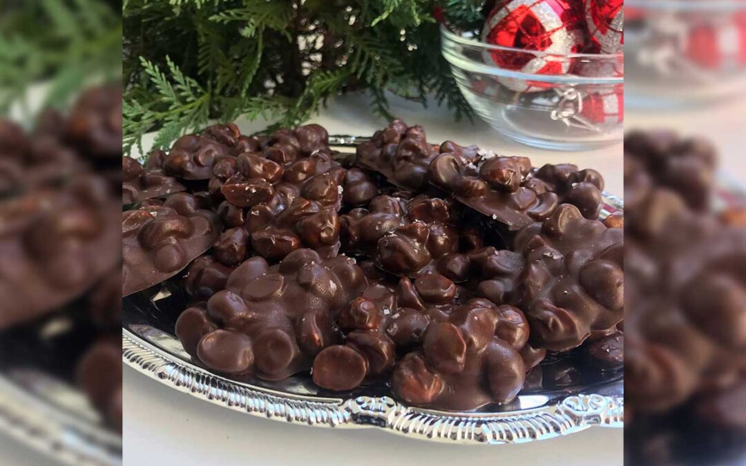 platter of chocolate covered macadamia nuts.