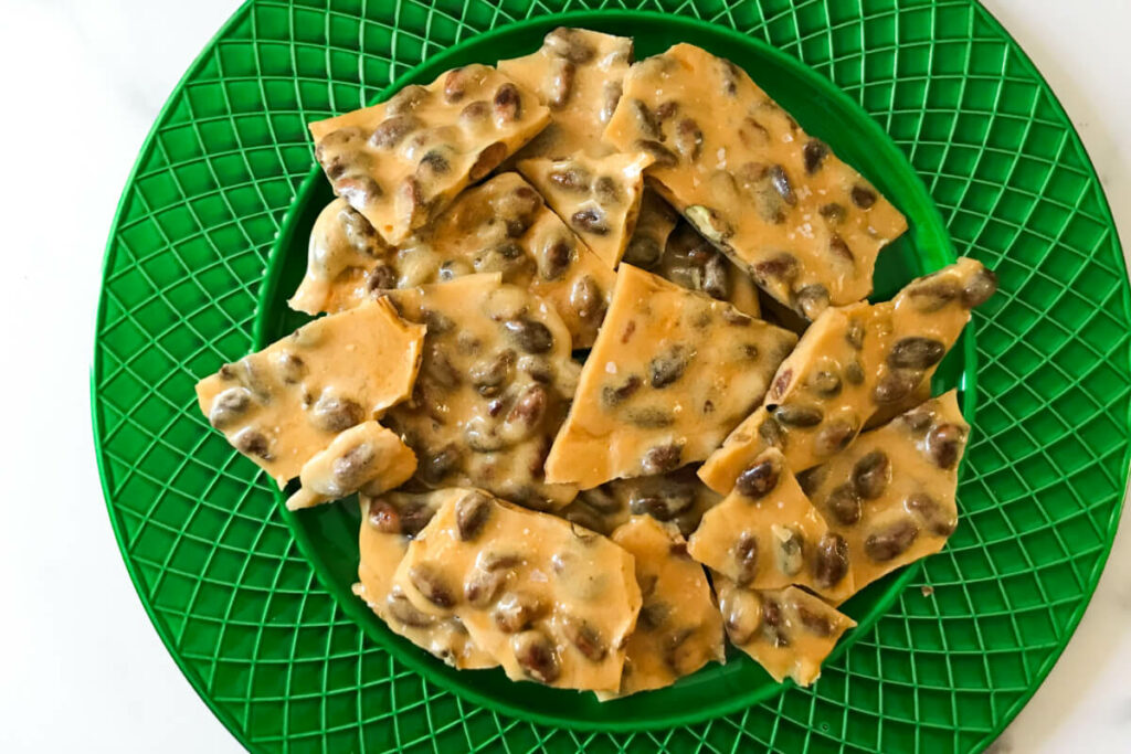 peanut brittle on a platter.