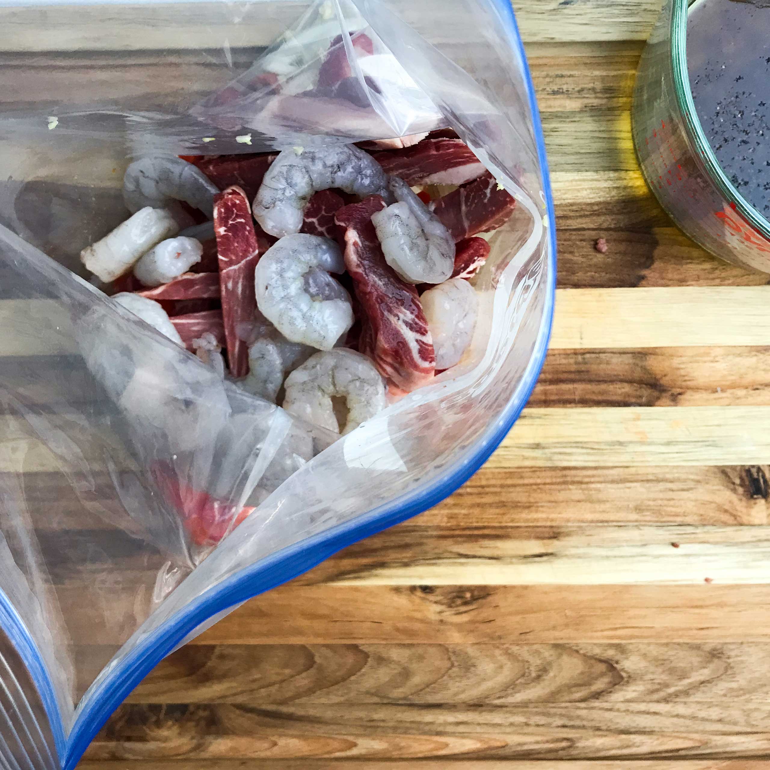 all fajita ingredients in a sealable bag.