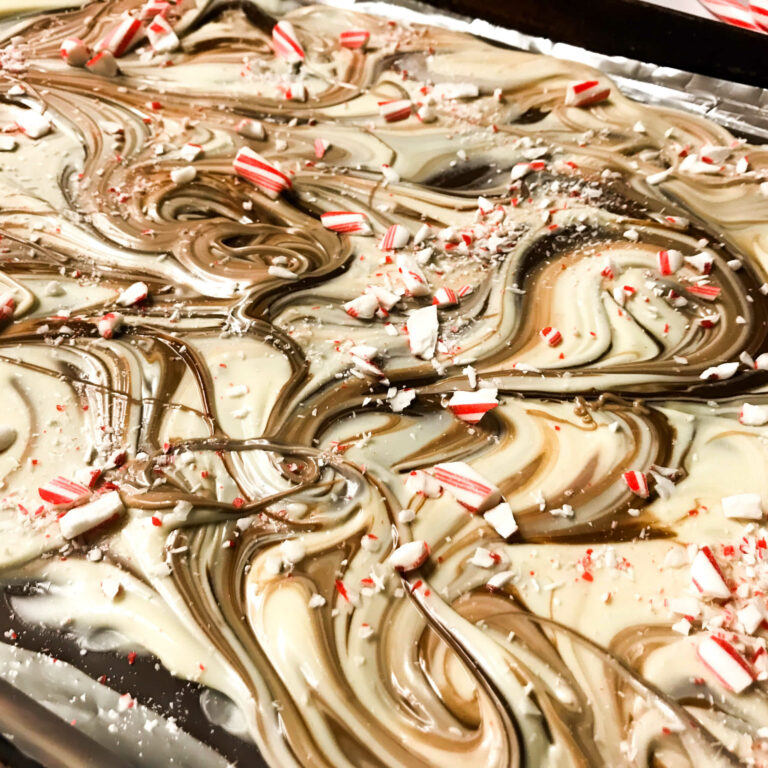 swirled chocolate with crushed peppermint on top.