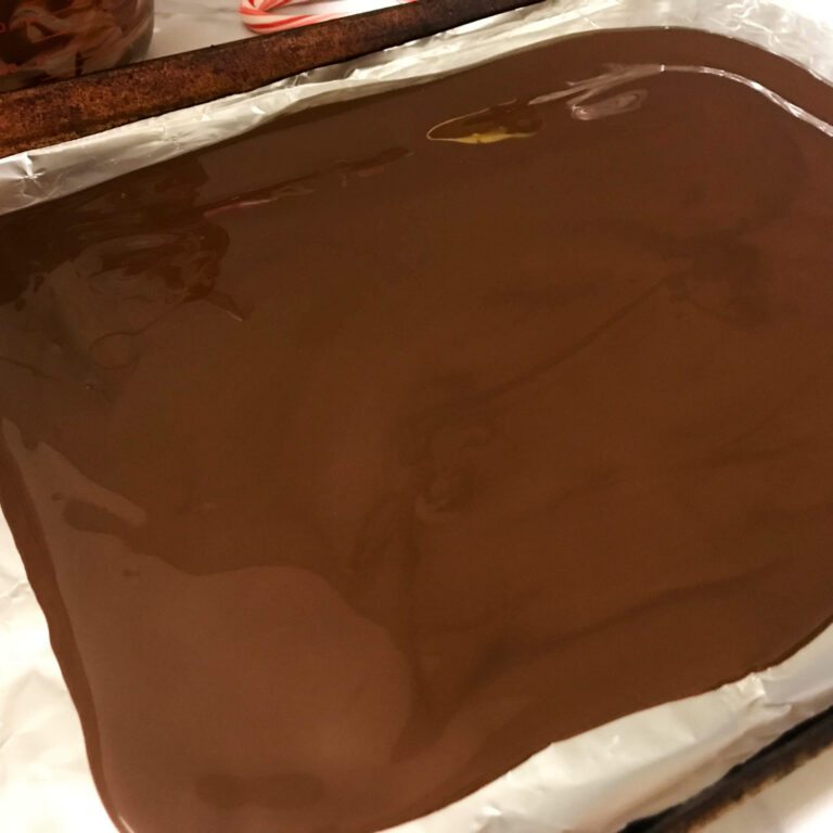 chocolate poured on to sheet pan.