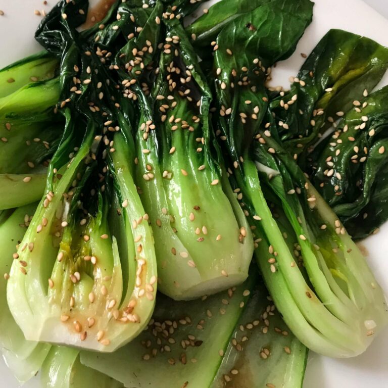 plate of cooked bok choy.