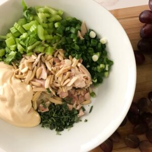 all the chopped ingredients in a bowl.