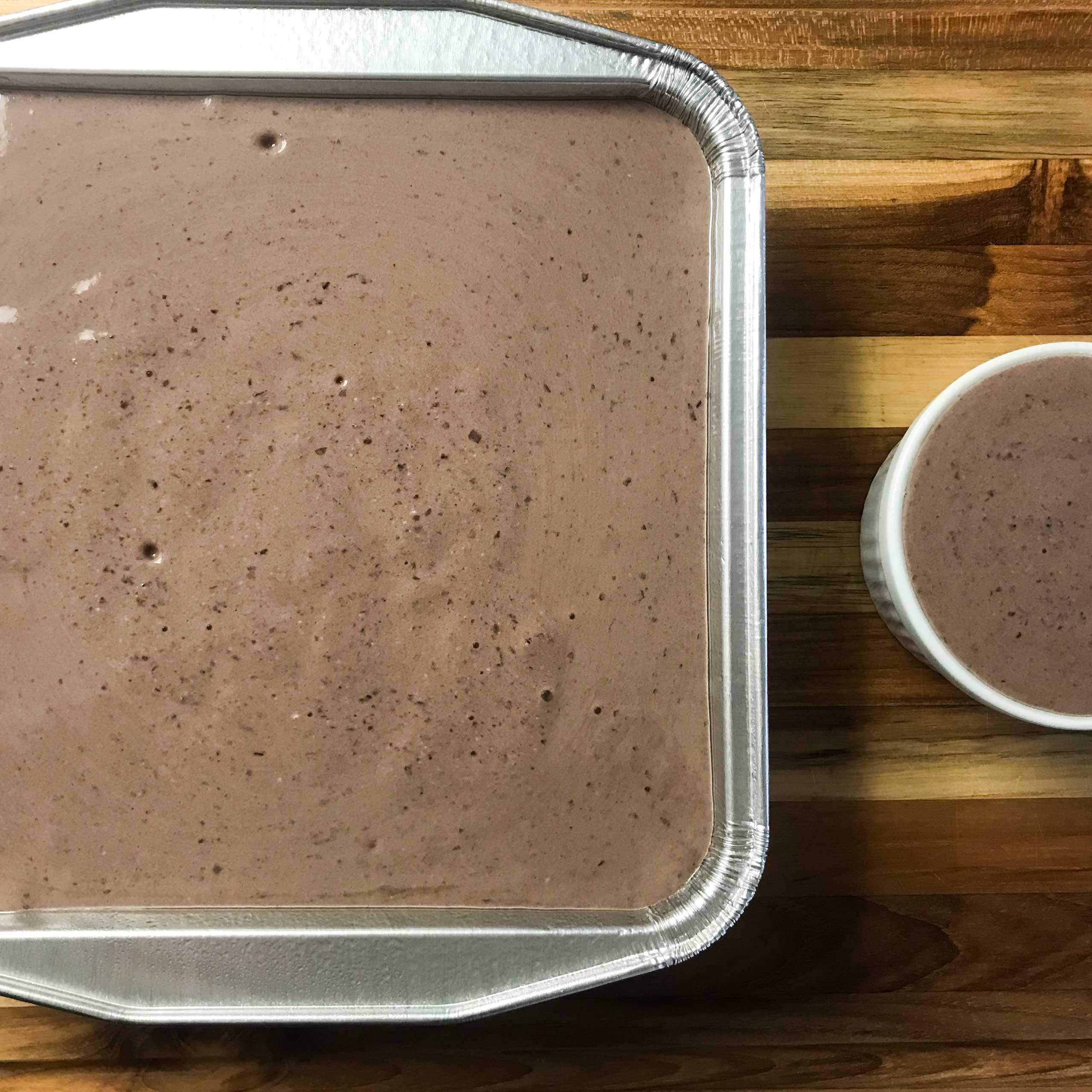 tray and ramekin of chocolate protein bars.