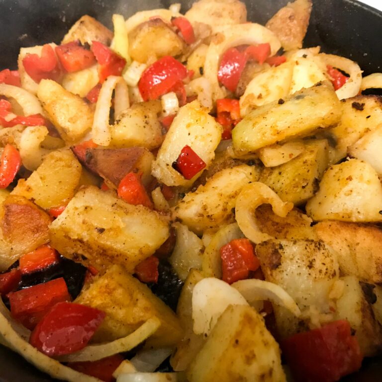 skillet of home fries.