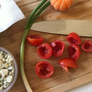 sliced tomatoes and blue cheese.