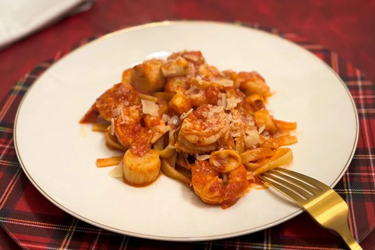 plate of New Year's Seafood Fettuccine.