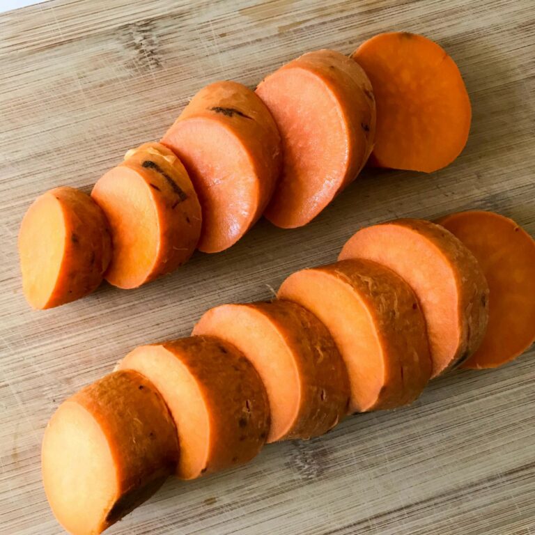 peeled and sliced sweet potatoes.