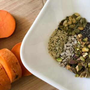 bowl of seeds and nuts.