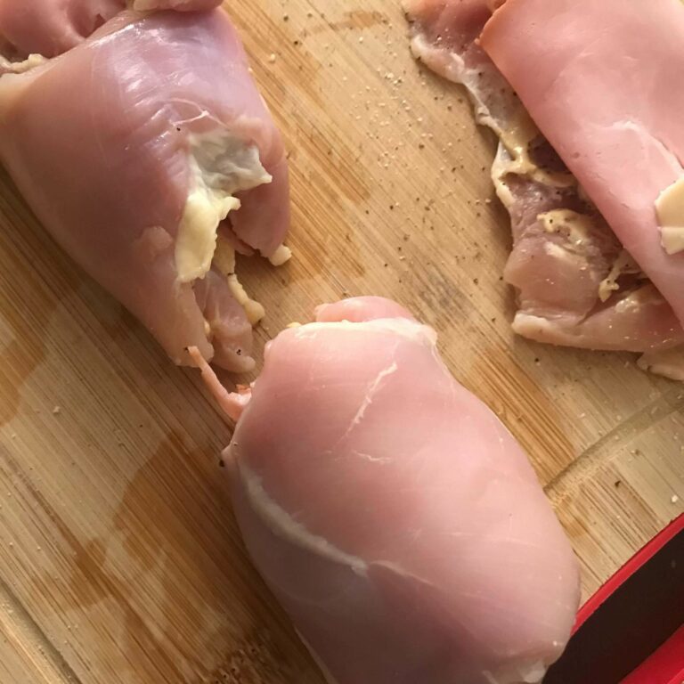 chicken thighs wrapped around filling.