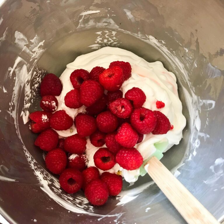 raspberries in cream.