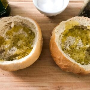 bowls seasoned with salt and pepper and olive oil.