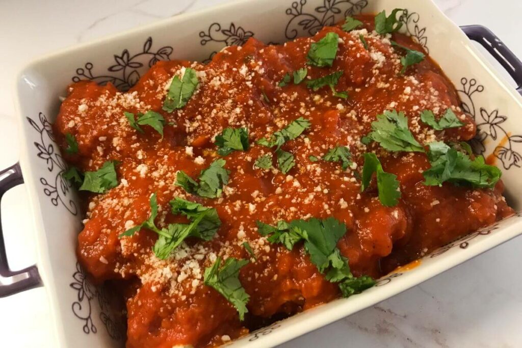 tray of baked stuffed shells.