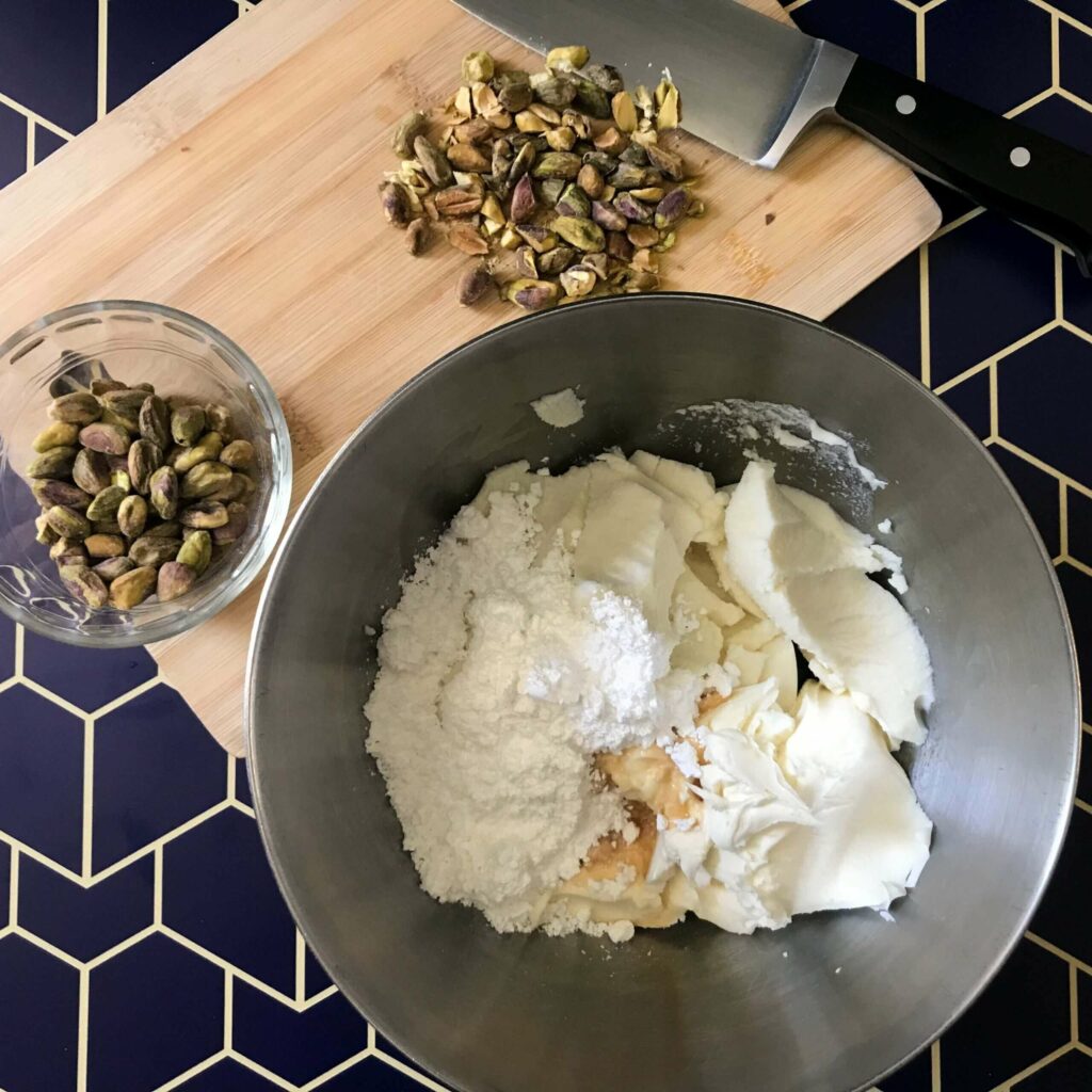 pistachios and bowl of filling.