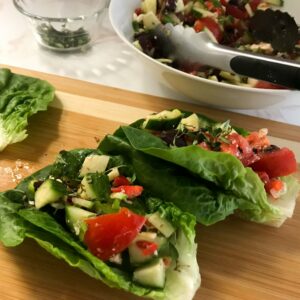 Greek Lettuce Cups on a serving board.