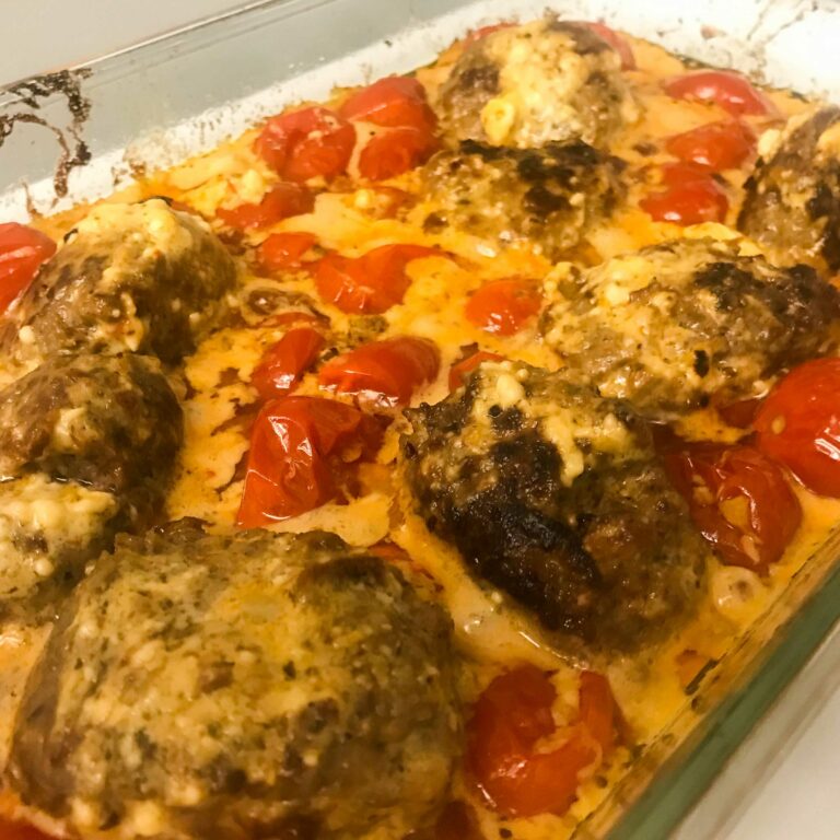 Lamb Meatballs with Baked Feta Pasta