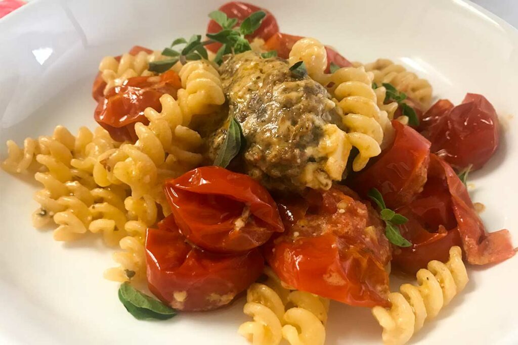 Lamb Meatballs with Baked Feta Pasta