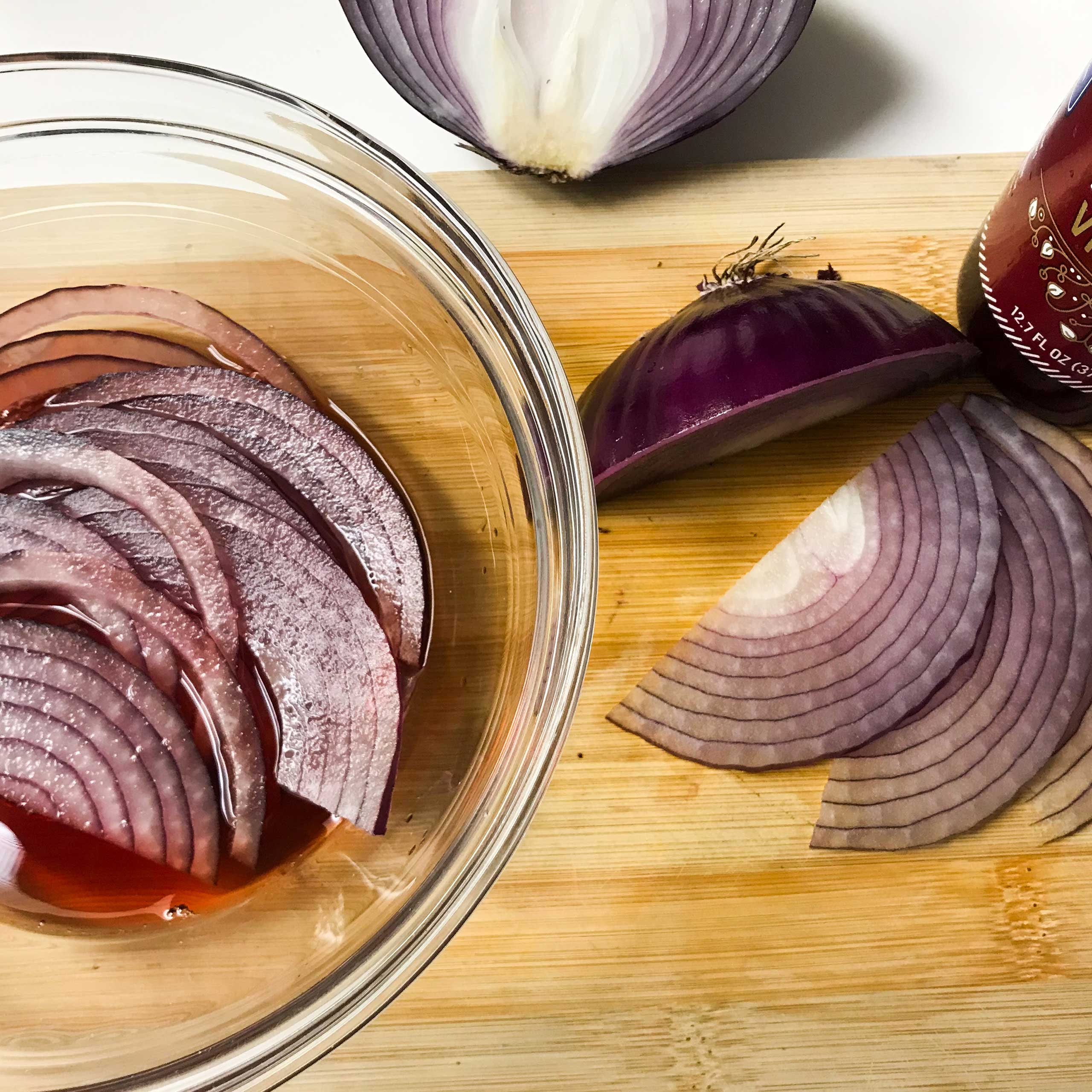 red onions in red vinegar.