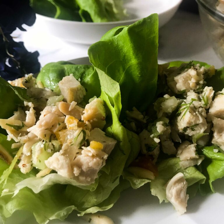 lettuce leaves filled with apricot chicken salad.