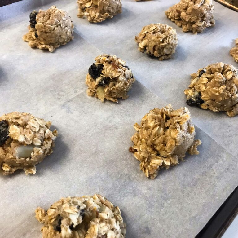 baking sheet of raw cookies.
