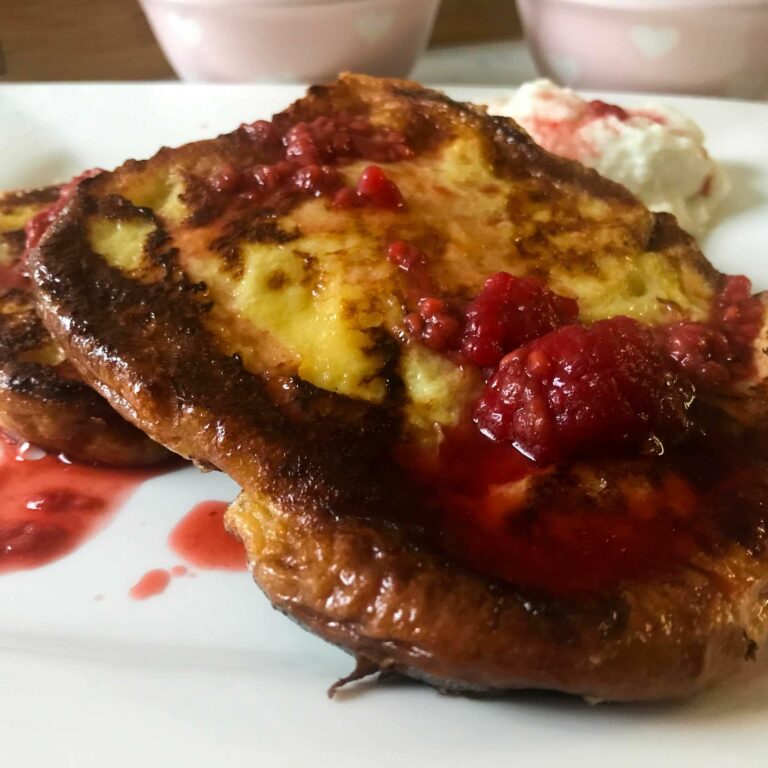 Lemon Brioche French Toast with Whipped Ricotta and Raspberries