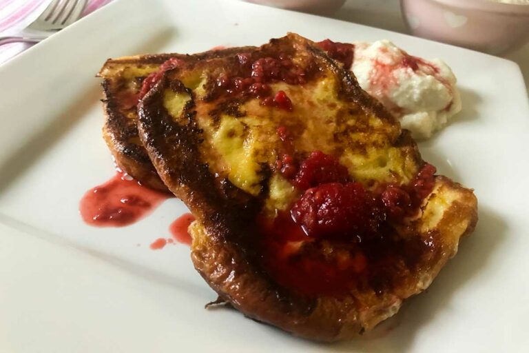 Lemon Brioche French Toast with Whipped Ricotta and Raspberries