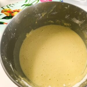 mixed cake batter.