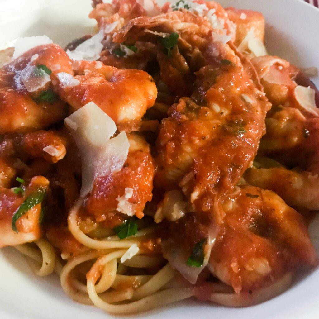 Seafood Arrabbiata in a bowl.