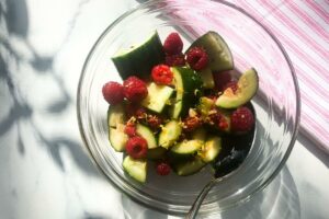 Smashed Cucumber and Raspberry Salad