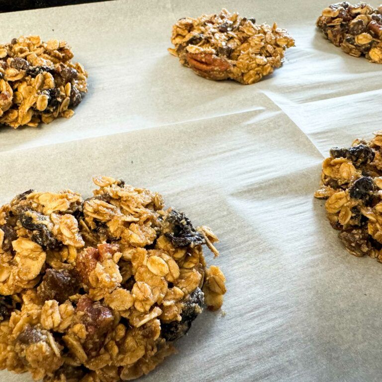 raw cookies on baking sheet.