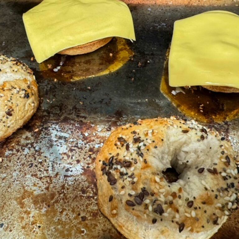 toasted bagels with cheese.
