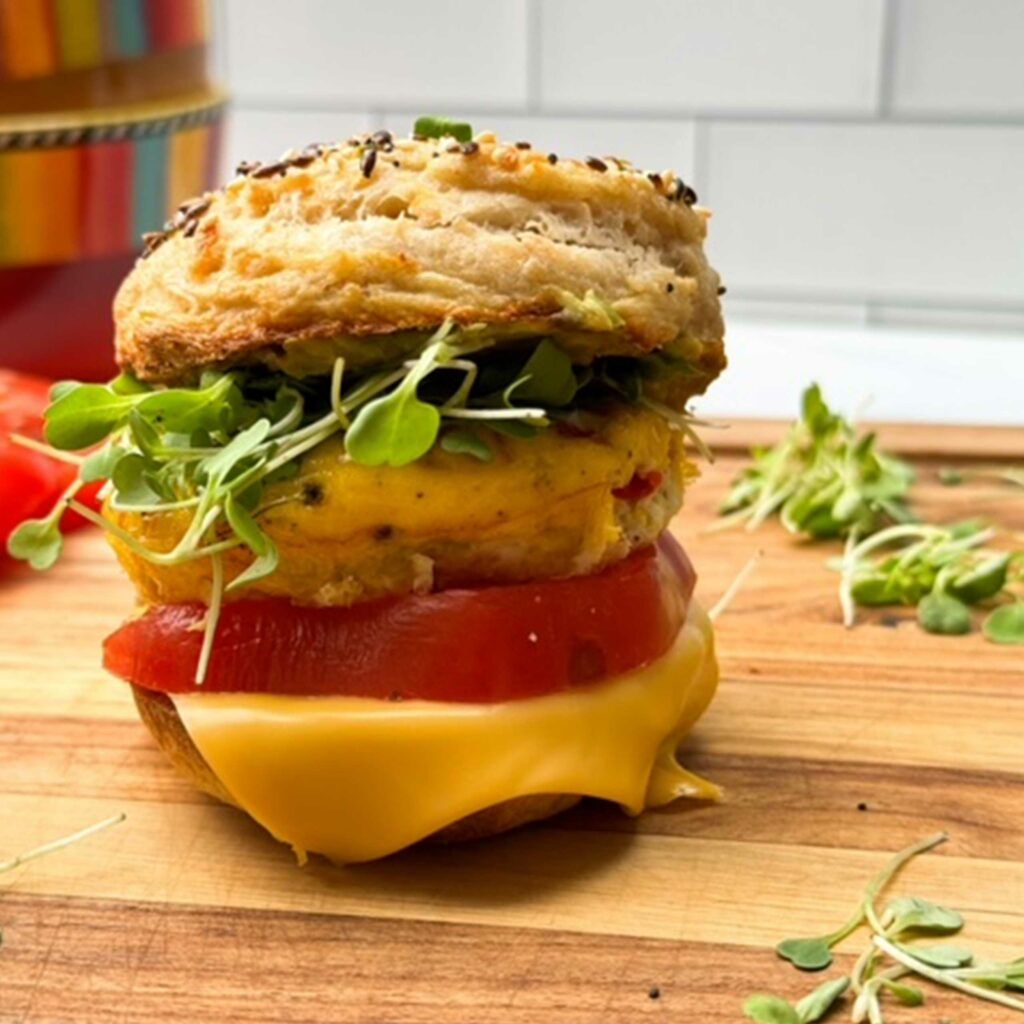 skinny everything bagel egg and cheese sandwich.