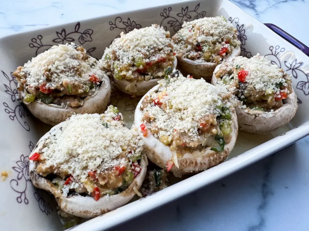 stuffed mushrooms topped with panko and cheese.